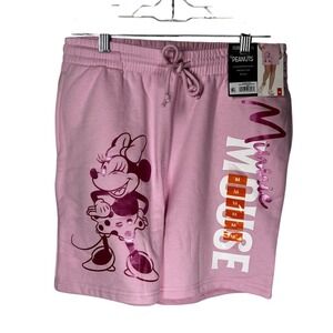 NWT Minnie Mouse Pink Athletic Shorts Metallic Logo Drawstring Waist Women's  M